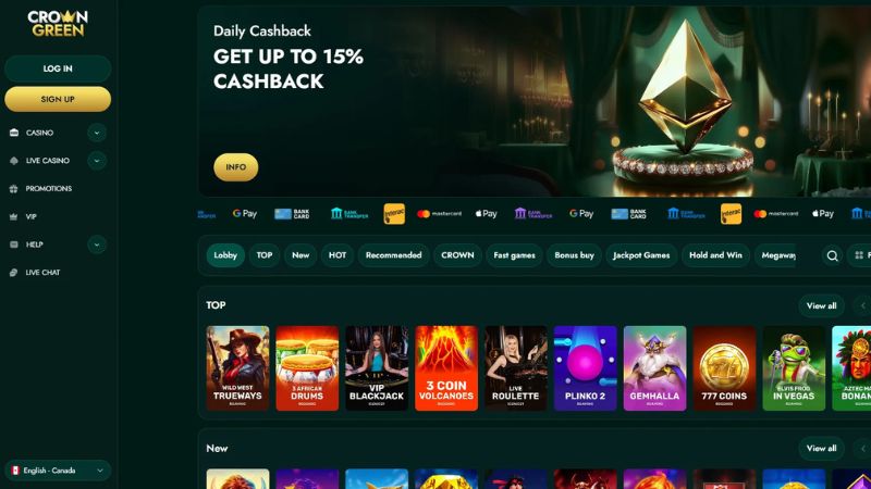 Crowngreen Casino pokies lobby